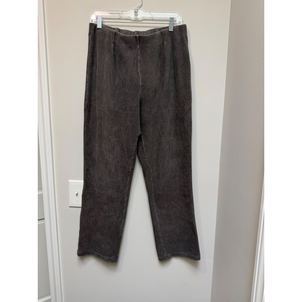 LL Bean Womens Gray Corduroy Pull On Straight Leg Pants Large 502097